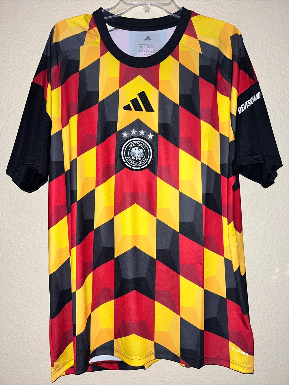 adidas Germany Geometric Graphic 2026 World Cup Pre match Jersey - Red, Yellow,